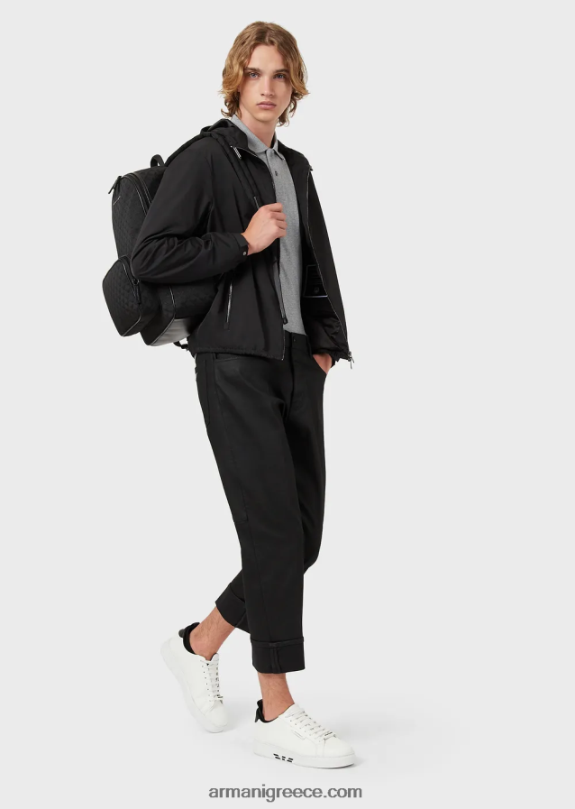 άνδρες Armani Πικέ μπλουζάκι πόλο ελαστικό με μικροαετό 4046R61553 ανοιχτό γκρι