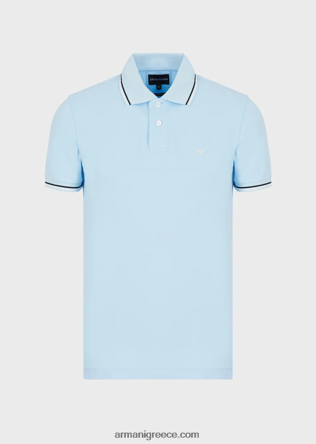 άνδρες Armani Πικέ μπλουζάκι πόλο ελαστικό με μικροαετό 4046R61554 γαλανός