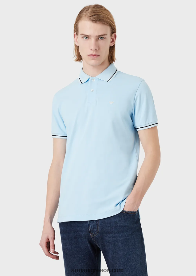 άνδρες Armani Πικέ μπλουζάκι πόλο ελαστικό με μικροαετό 4046R61554 γαλανός