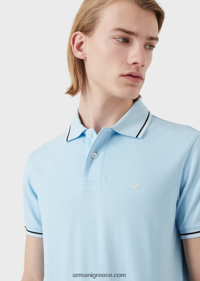 άνδρες Armani Πικέ μπλουζάκι πόλο ελαστικό με μικροαετό 4046R61554 γαλανός