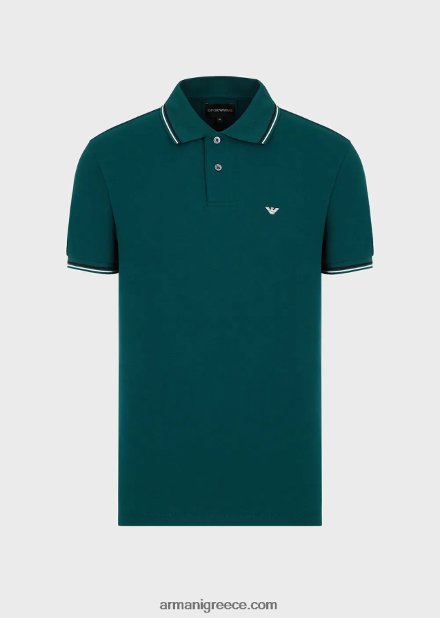 άνδρες Armani Πικέ μπλουζάκι πόλο ελαστικό με μικροαετό 4046R61555 verde scuro 1