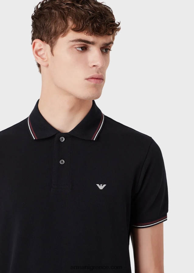 άνδρες Armani Πικέ μπλουζάκι πόλο ελαστικό με μικροαετό 4046R61555 verde scuro 1