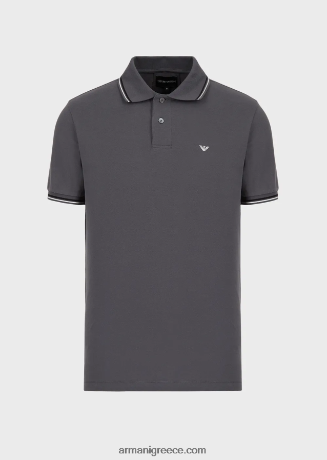 άνδρες Armani Πικέ μπλουζάκι πόλο ελαστικό με μικροαετό 4046R61556 σκούρο γκρίζο