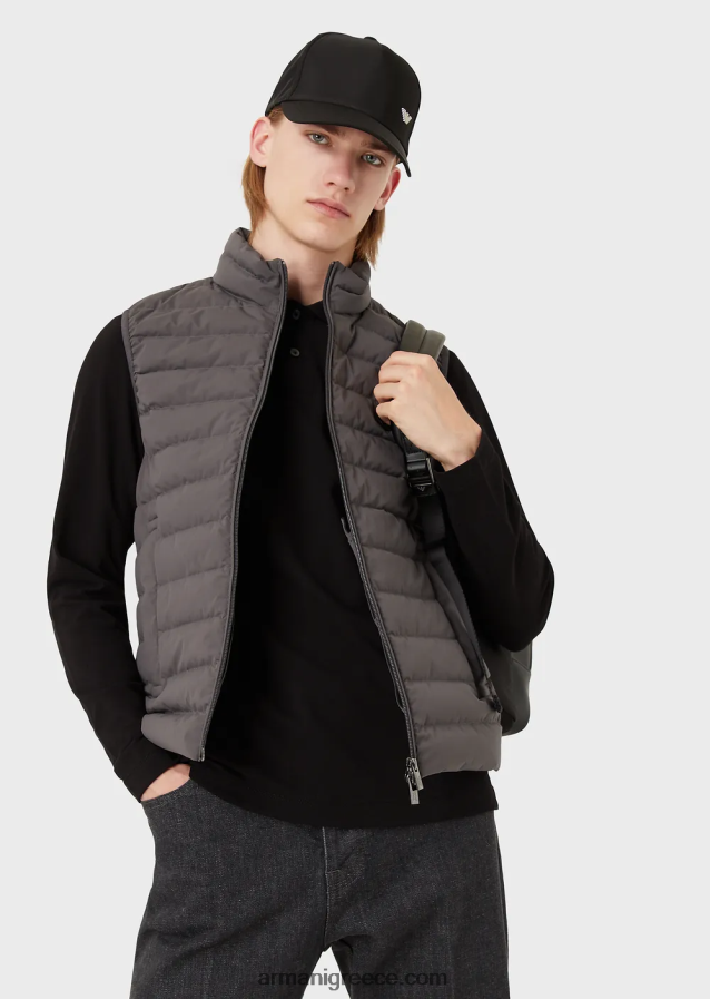 άνδρες Armani μακρυμάνικο στρετ πικέ πόλο μπλουζάκι με κέντημα μικροαετού 4046R61557 μαύρος