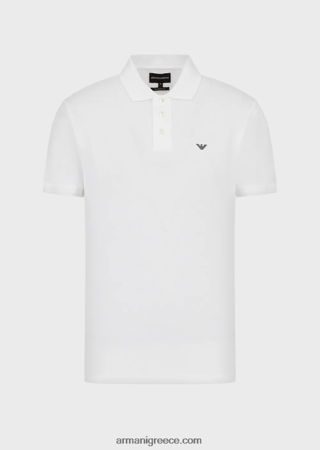 άνδρες Armani μερσεριζέ πικέ πόλο μπλουζάκι με μικροαετό 4046R61560 άσπρο