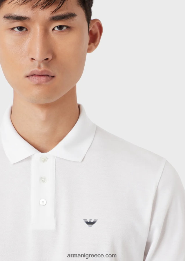 άνδρες Armani μερσεριζέ πικέ πόλο μπλουζάκι με μικροαετό 4046R61560 άσπρο