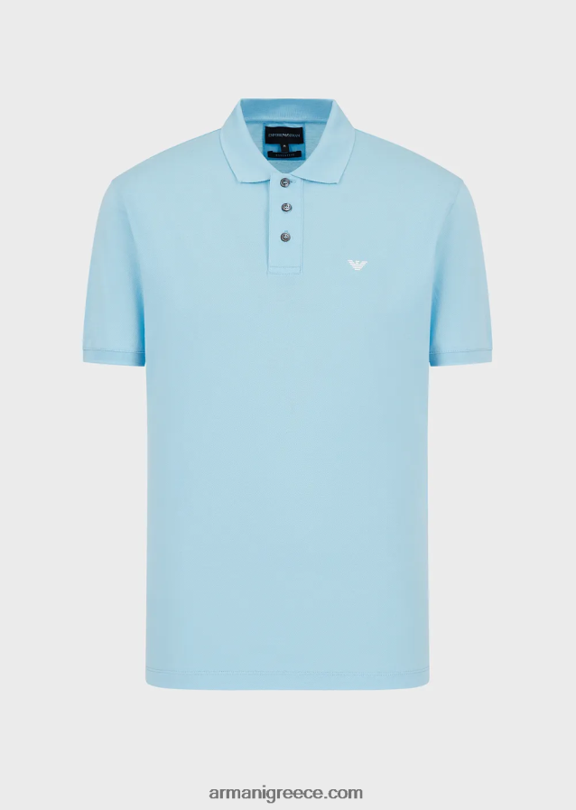 άνδρες Armani μερσεριζέ πικέ πόλο μπλουζάκι με μικροαετό 4046R61561 γαλανός