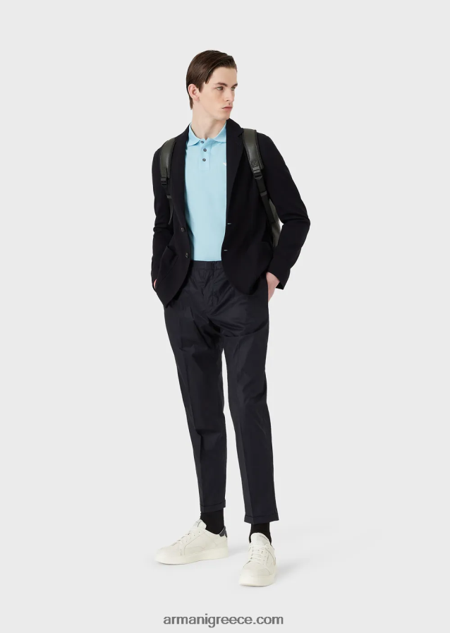 άνδρες Armani μερσεριζέ πικέ πόλο μπλουζάκι με μικροαετό 4046R61561 γαλανός