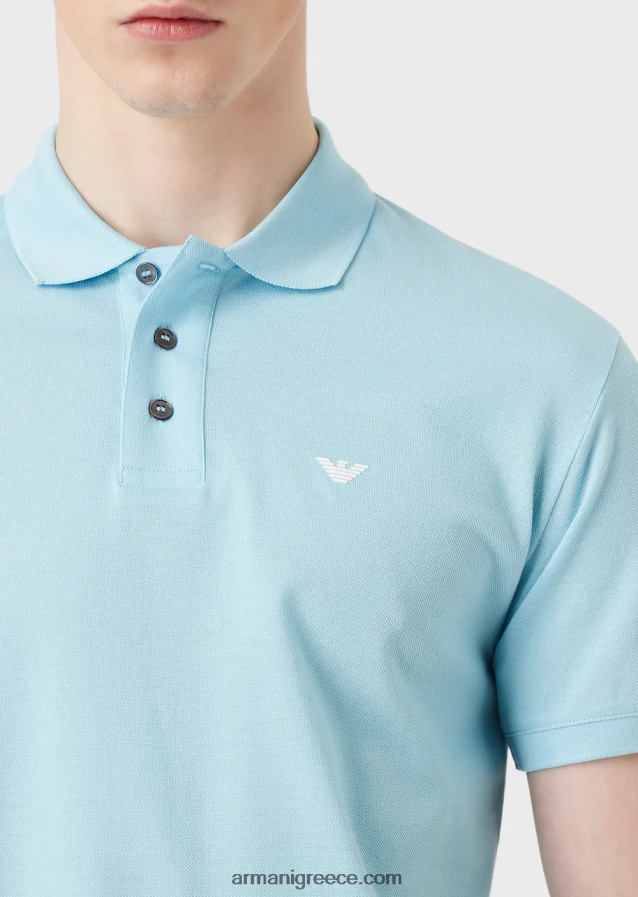 άνδρες Armani μερσεριζέ πικέ πόλο μπλουζάκι με μικροαετό 4046R61561 γαλανός