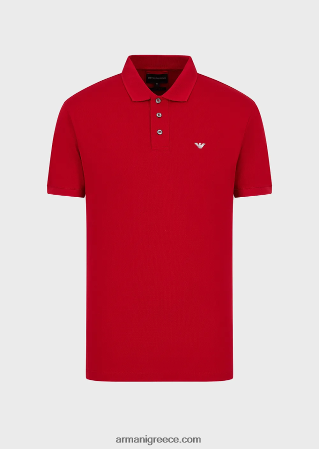 άνδρες Armani μερσεριζέ πικέ πόλο μπλουζάκι με μικροαετό 4046R61562 το κόκκινο