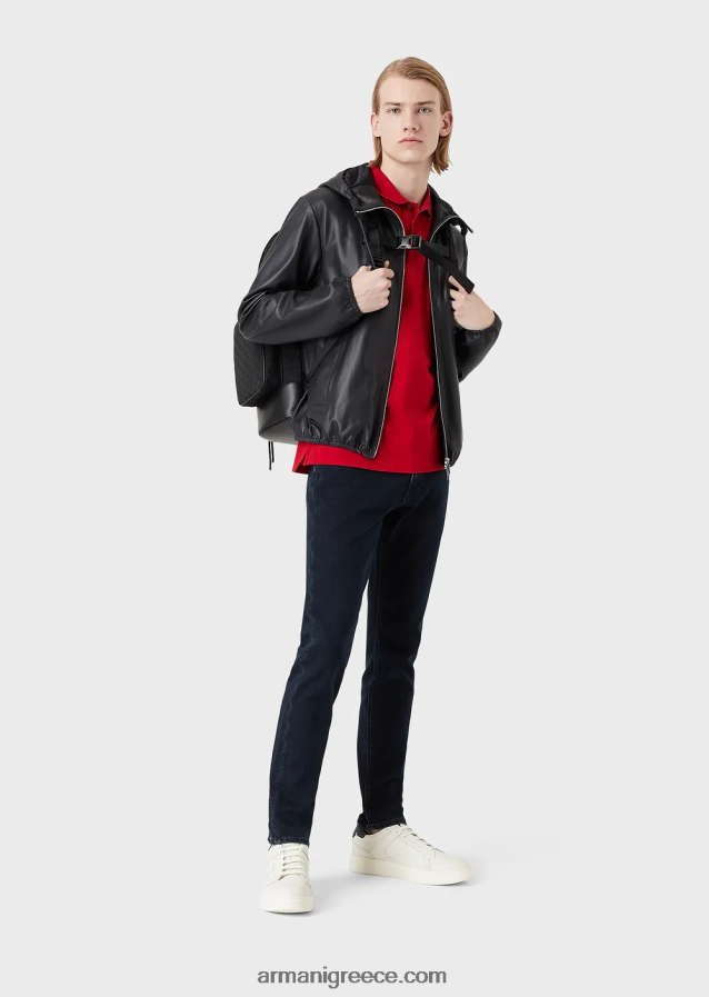 άνδρες Armani μερσεριζέ πικέ πόλο μπλουζάκι με μικροαετό 4046R61562 το κόκκινο