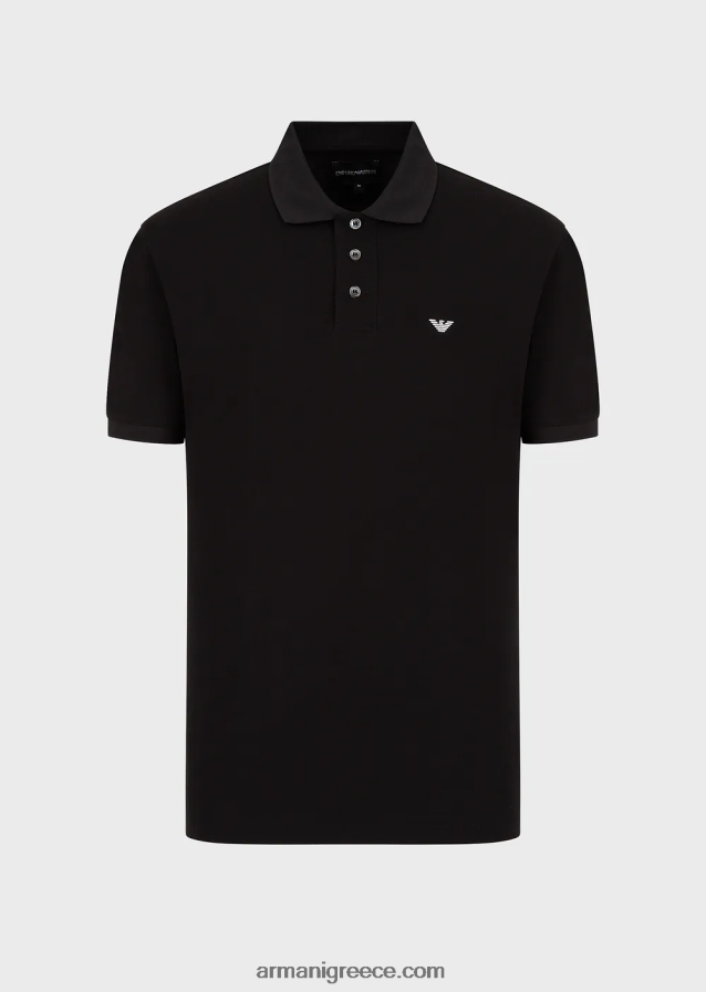 άνδρες Armani μερσεριζέ πικέ πόλο μπλουζάκι με μικροαετό 4046R61563 μαύρος