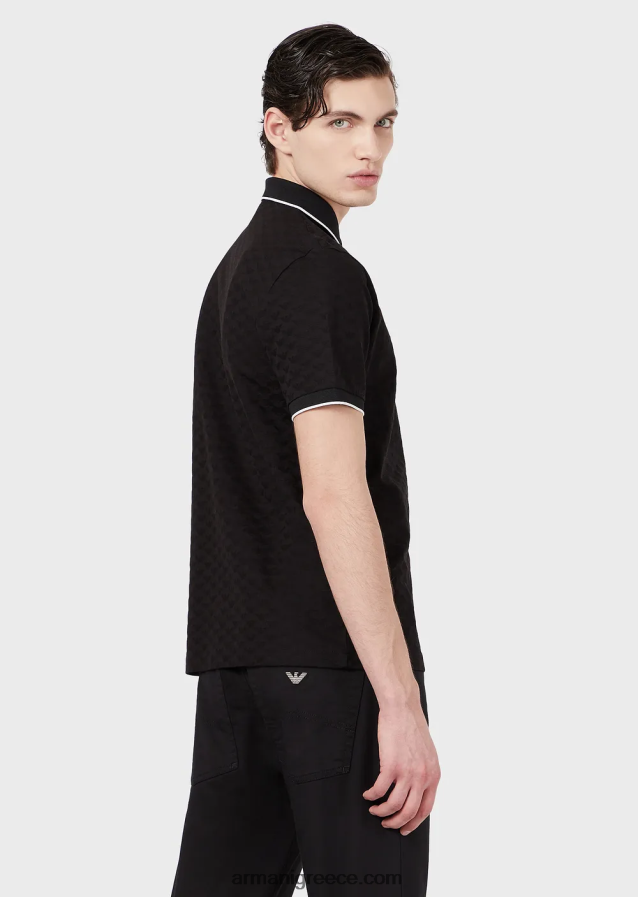 άνδρες Armani μπλουζάκι πόλο μερσερίντ με ζακάρ αετό 4046R61568 μαύρος