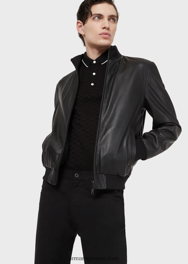 άνδρες Armani μπλουζάκι πόλο μερσερίντ με ζακάρ αετό 4046R61568 μαύρος