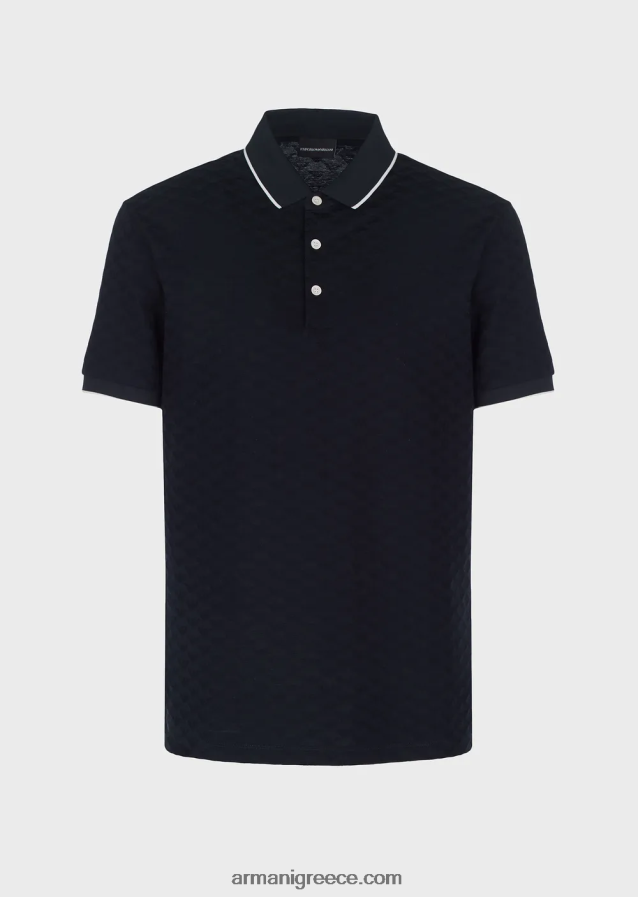 άνδρες Armani μπλουζάκι πόλο μερσερίντ με ζακάρ αετό 4046R61569 ναυτικό μπλε