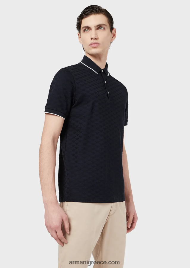 άνδρες Armani μπλουζάκι πόλο μερσερίντ με ζακάρ αετό 4046R61569 ναυτικό μπλε