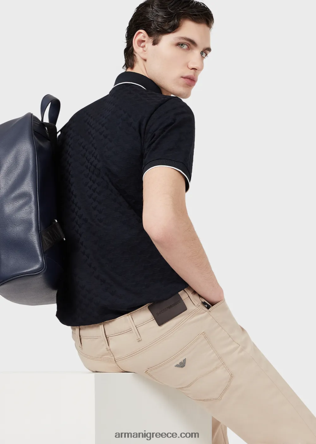 άνδρες Armani μπλουζάκι πόλο μερσερίντ με ζακάρ αετό 4046R61569 ναυτικό μπλε