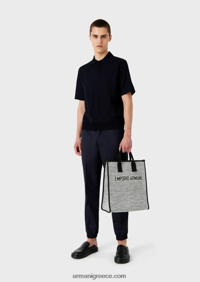 άνδρες Armani Μπλουζάκι πόλο πλεκτό ζακάρ με micro σχέδιο 4046R61538 ναυτικό μπλε