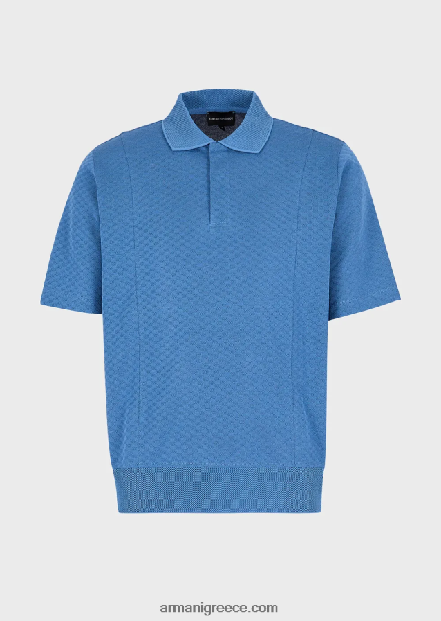 άνδρες Armani Μπλουζάκι πόλο πλεκτό ζακάρ με micro σχέδιο 4046R61539 γαλανός