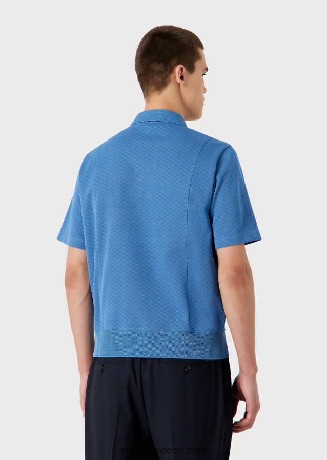 άνδρες Armani Μπλουζάκι πόλο πλεκτό ζακάρ με micro σχέδιο 4046R61539 γαλανός