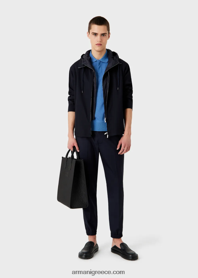 άνδρες Armani Μπλουζάκι πόλο πλεκτό ζακάρ με micro σχέδιο 4046R61539 γαλανός