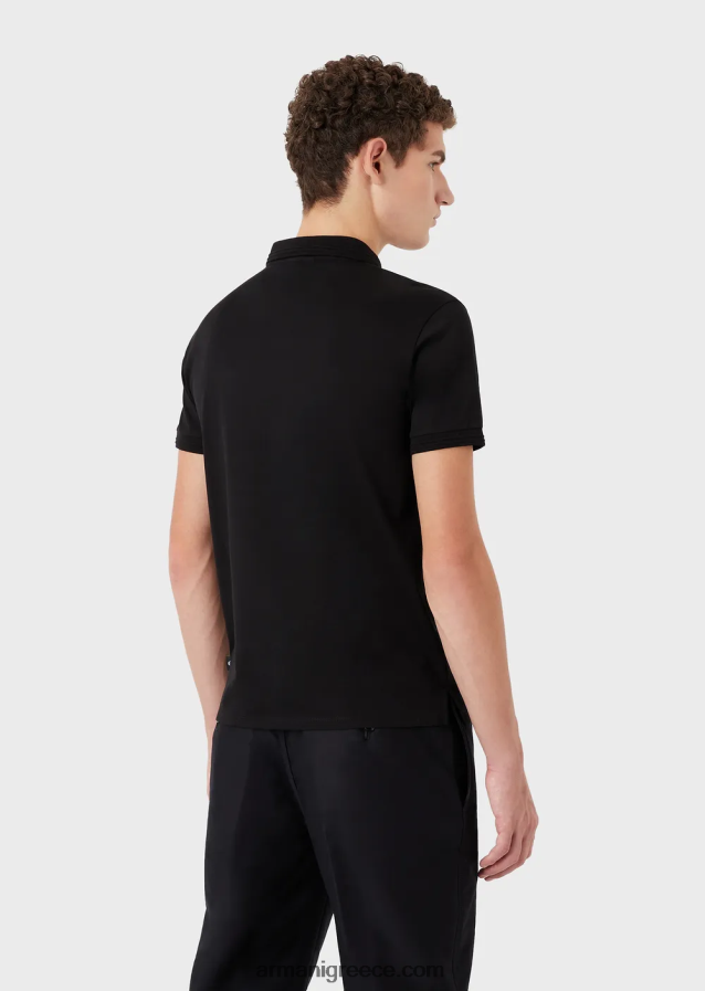 άνδρες Armani slim-fit μπλουζάκι πόλο με διακόσμηση σε αντίθεση 4046R61540 μαύρος