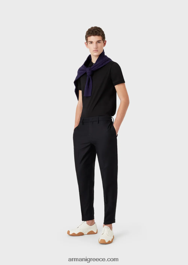 άνδρες Armani slim-fit μπλουζάκι πόλο με διακόσμηση σε αντίθεση 4046R61540 μαύρος