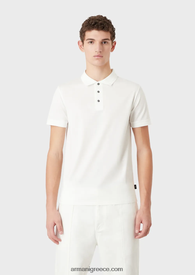 άνδρες Armani slim-fit μπλουζάκι πόλο με διακόσμηση σε αντίθεση 4046R61541 άσπρο