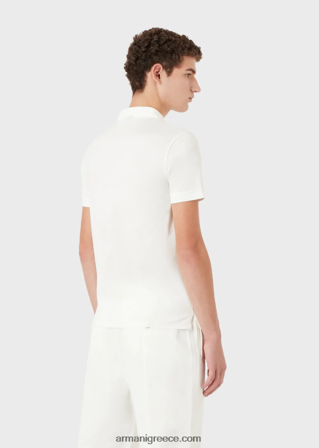 άνδρες Armani slim-fit μπλουζάκι πόλο με διακόσμηση σε αντίθεση 4046R61541 άσπρο