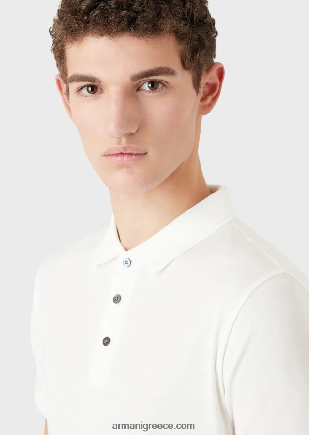 άνδρες Armani slim-fit μπλουζάκι πόλο με διακόσμηση σε αντίθεση 4046R61541 άσπρο