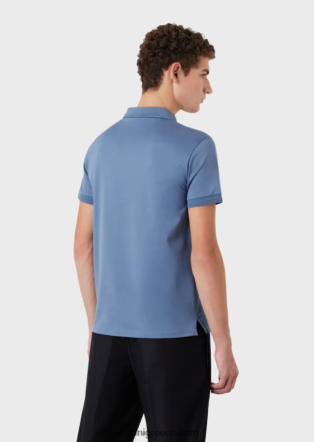 άνδρες Armani slim-fit μπλουζάκι πόλο με διακόσμηση σε αντίθεση 4046R61542 μπλε