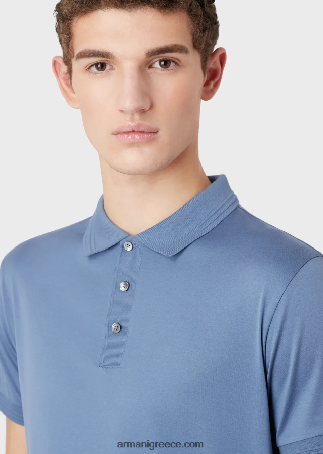 άνδρες Armani slim-fit μπλουζάκι πόλο με διακόσμηση σε αντίθεση 4046R61542 μπλε