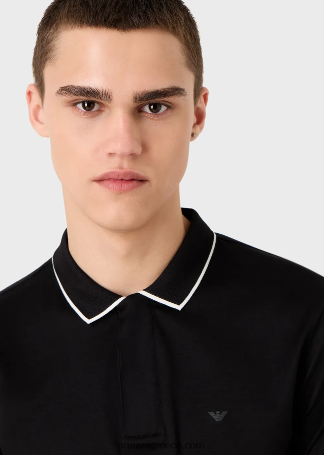 άνδρες Armani Απαραίτητα για ταξίδια μπλουζάκι πόλο ζέρσεϊ tencel-blend 4046R61524 μαύρος