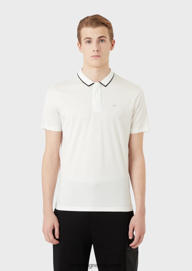 άνδρες Armani Απαραίτητα για ταξίδια μπλουζάκι πόλο ζέρσεϊ tencel-blend 4046R61525 άσπρο