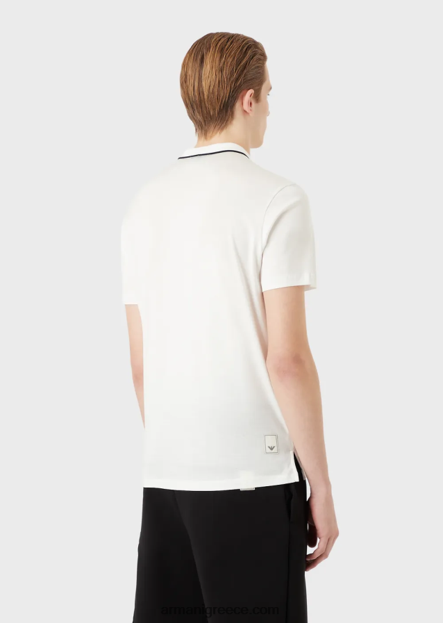 άνδρες Armani Απαραίτητα για ταξίδια μπλουζάκι πόλο ζέρσεϊ tencel-blend 4046R61525 άσπρο