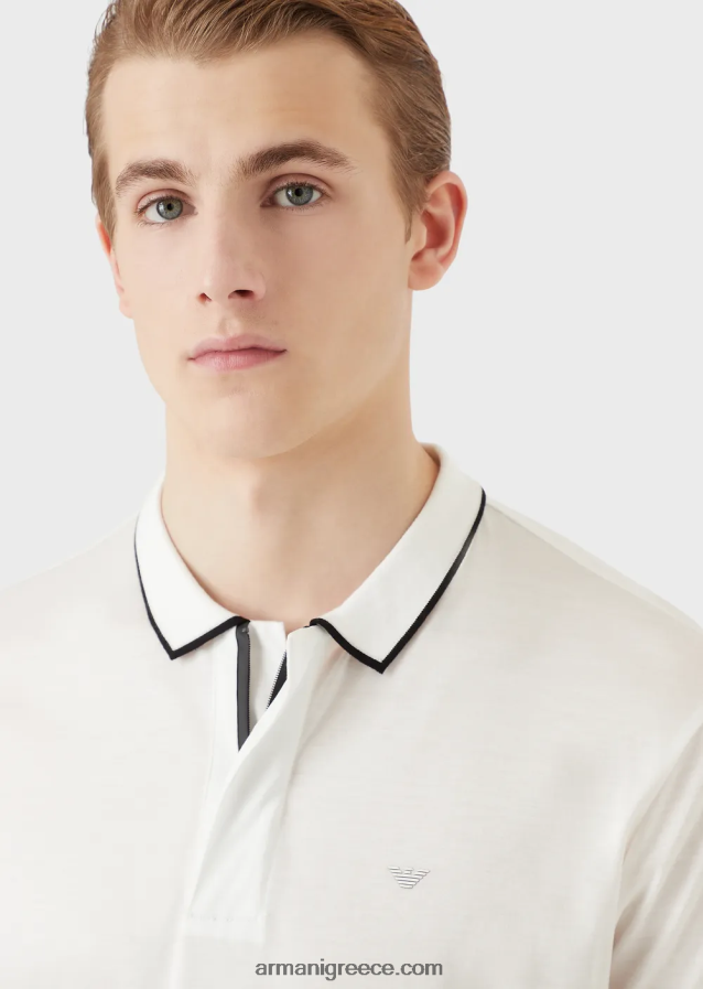 άνδρες Armani Απαραίτητα για ταξίδια μπλουζάκι πόλο ζέρσεϊ tencel-blend 4046R61525 άσπρο