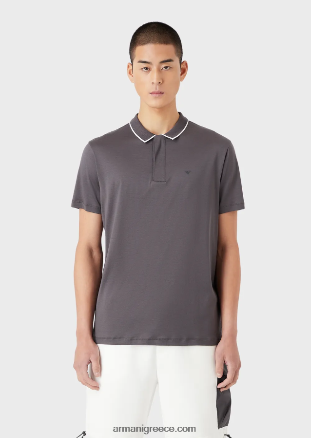 άνδρες Armani Απαραίτητα για ταξίδια μπλουζάκι πόλο ζέρσεϊ tencel-blend 4046R61526 σκούρο γκρίζο