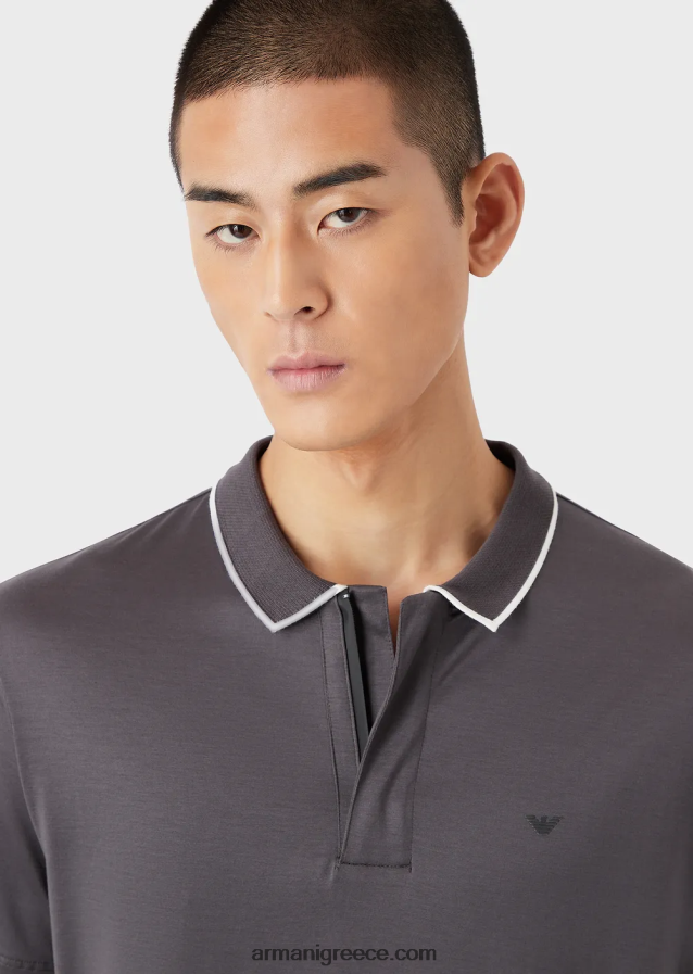 άνδρες Armani Απαραίτητα για ταξίδια μπλουζάκι πόλο ζέρσεϊ tencel-blend 4046R61526 σκούρο γκρίζο