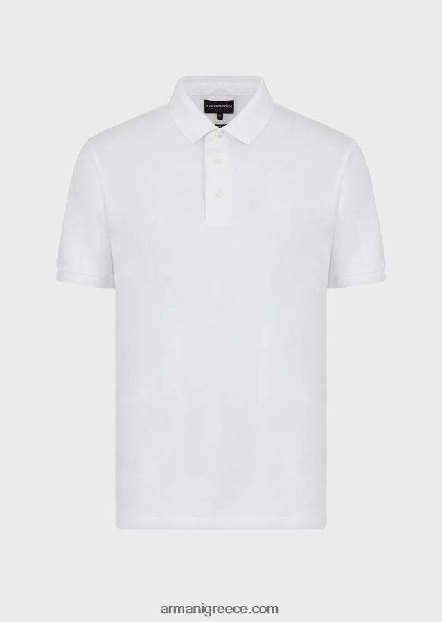 άνδρες Armani ζέρσεϊ πόλο μπλουζάκι tencel-blend με μικροαετό 4046R61566 άσπρο