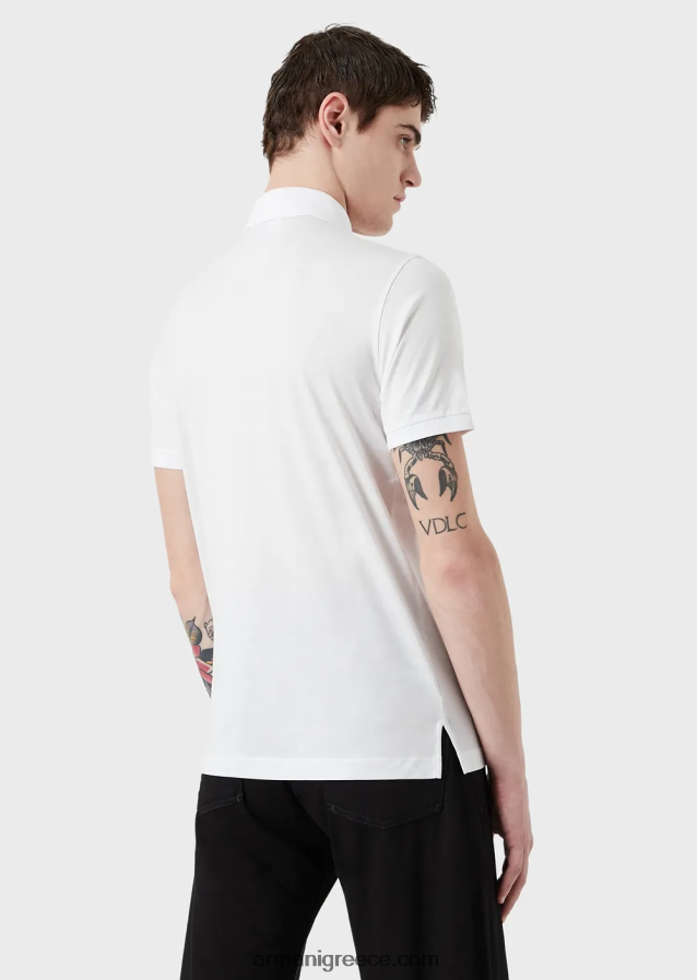 άνδρες Armani ζέρσεϊ πόλο μπλουζάκι tencel-blend με μικροαετό 4046R61566 άσπρο