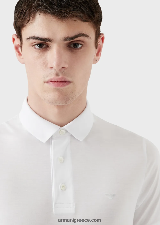 άνδρες Armani ζέρσεϊ πόλο μπλουζάκι tencel-blend με μικροαετό 4046R61566 άσπρο