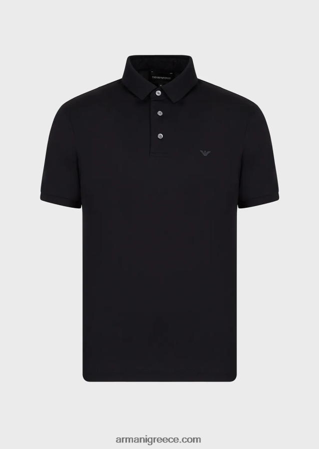 άνδρες Armani ζέρσεϊ πόλο μπλουζάκι tencel-blend με μικροαετό 4046R61567 ναυτικό μπλε