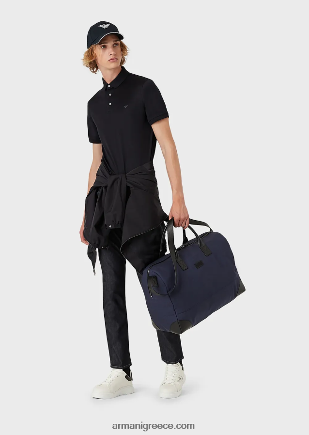 άνδρες Armani ζέρσεϊ πόλο μπλουζάκι tencel-blend με μικροαετό 4046R61567 ναυτικό μπλε