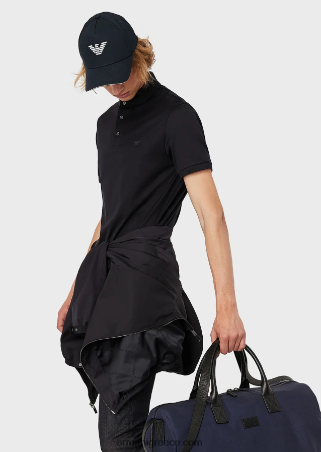 άνδρες Armani ζέρσεϊ πόλο μπλουζάκι tencel-blend με μικροαετό 4046R61567 ναυτικό μπλε