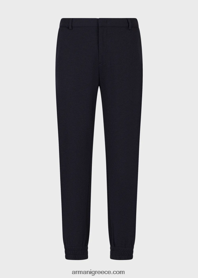 άνδρες Armani παντελόνι με ελαστικές μανσέτες στον αστράγαλο σε 3d stretch τεχνική φανέλα 4046R61368 ναυτικό μπλε