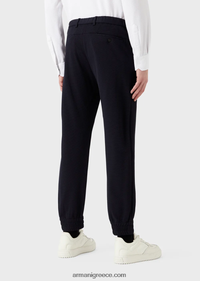 άνδρες Armani παντελόνι με ελαστικές μανσέτες στον αστράγαλο σε 3d stretch τεχνική φανέλα 4046R61368 ναυτικό μπλε