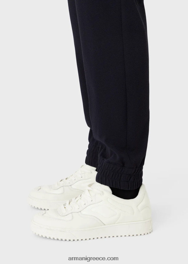 άνδρες Armani παντελόνι με ελαστικές μανσέτες στον αστράγαλο σε 3d stretch τεχνική φανέλα 4046R61368 ναυτικό μπλε