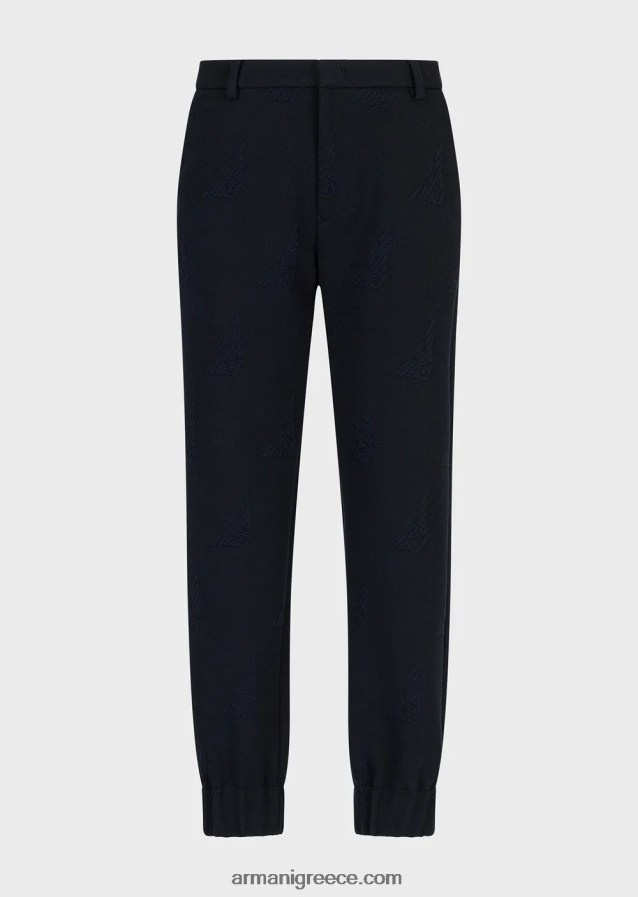 άνδρες Armani παντελόνι αετός ζέρσεϊ σε ανάγλυφο παντελόνι με ελαστικές μανσέτες στον αστράγαλο 4046R61385 ναυτικό μπλε