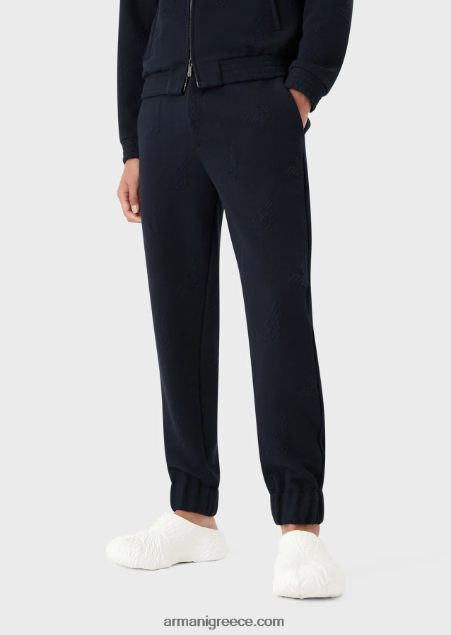 άνδρες Armani παντελόνι αετός ζέρσεϊ σε ανάγλυφο παντελόνι με ελαστικές μανσέτες στον αστράγαλο 4046R61385 ναυτικό μπλε