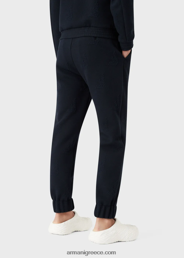 άνδρες Armani παντελόνι αετός ζέρσεϊ σε ανάγλυφο παντελόνι με ελαστικές μανσέτες στον αστράγαλο 4046R61385 ναυτικό μπλε